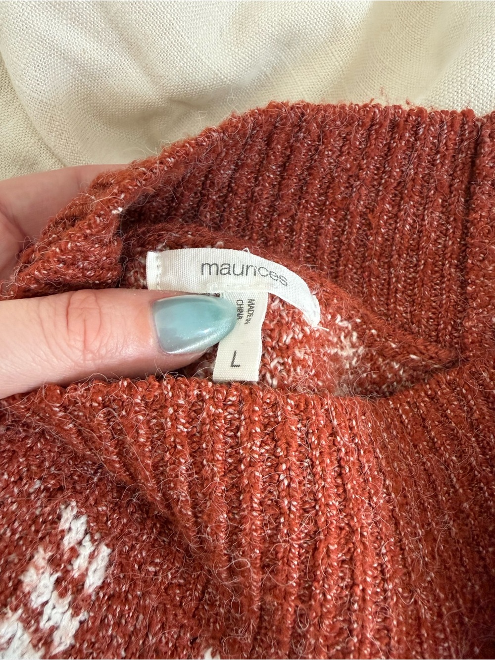 Maurices Rust Plaid Turtleneck Sweater with White Windowpane - Picture 3 of 4